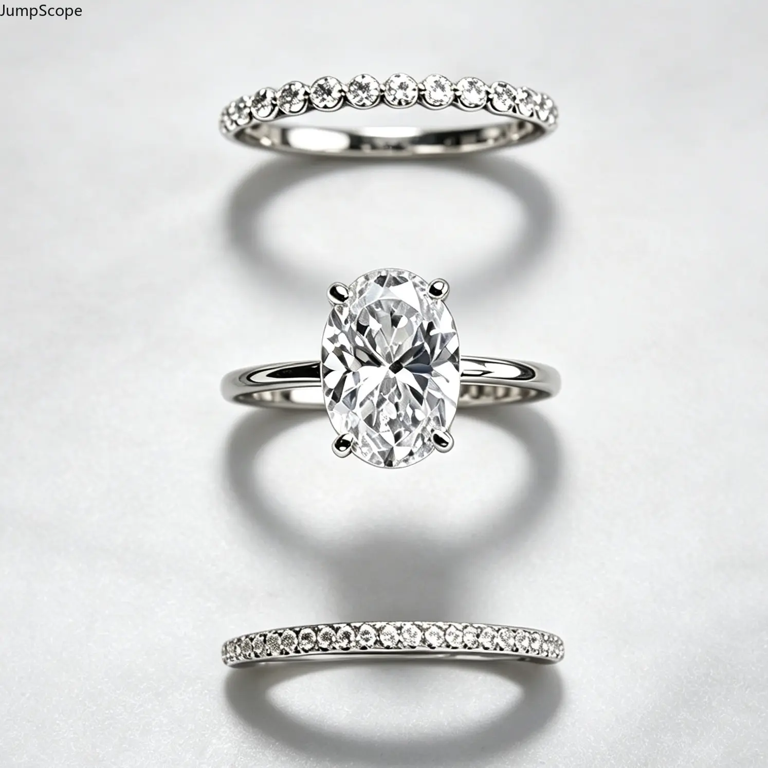 3Pcs Oval Cut Cubic Zirconia Bridal Stackable Ring Set, Gold & Silver Plated Solitaire Engagement Ring + Two Matching Eternity Bands, Dainty Sparkling Three-Piece Wedding Stacking Jewelry for Proposal, Bridal Wear & Romantic Gifting