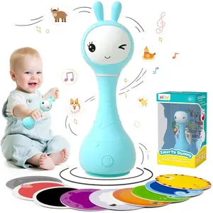 Smarty Bunny Baby Rattle Musical Light Up Toys, Infants Newborns Baby Toys 0-3-6-12-18-24 Months,1 Year Old Boy Girl Easter Gifts, 4 Music Modes and Color Recognition Function with 9 Color Card