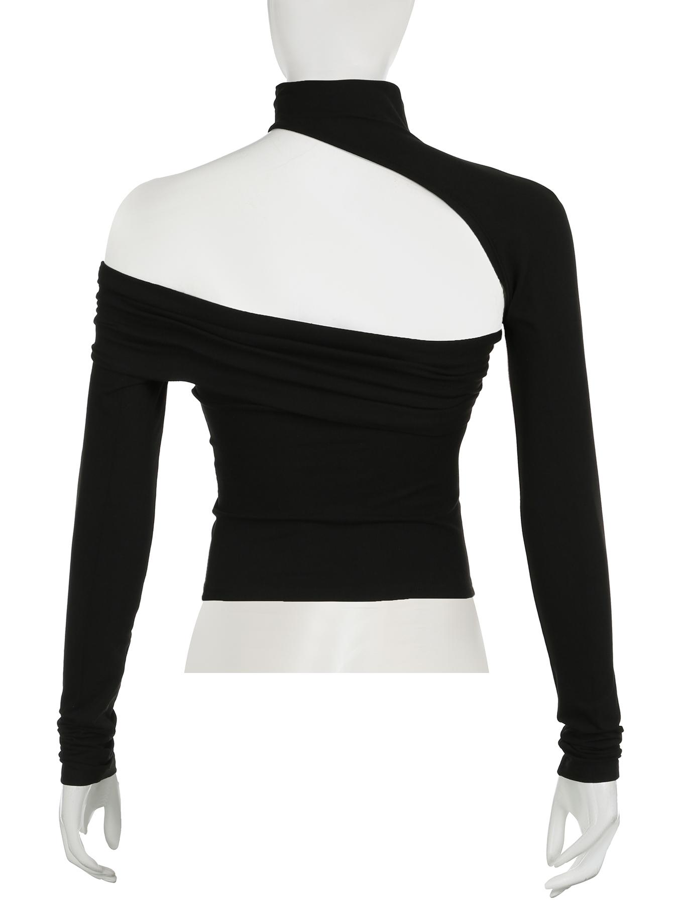 Women's Plain Ruched Cut Out Mock Neck Tee, Street Fashion Foldover Design Long Sleeve T-Shirt for Daily Holiday Vacation Outdoor Wear, Women Clothing for Fall