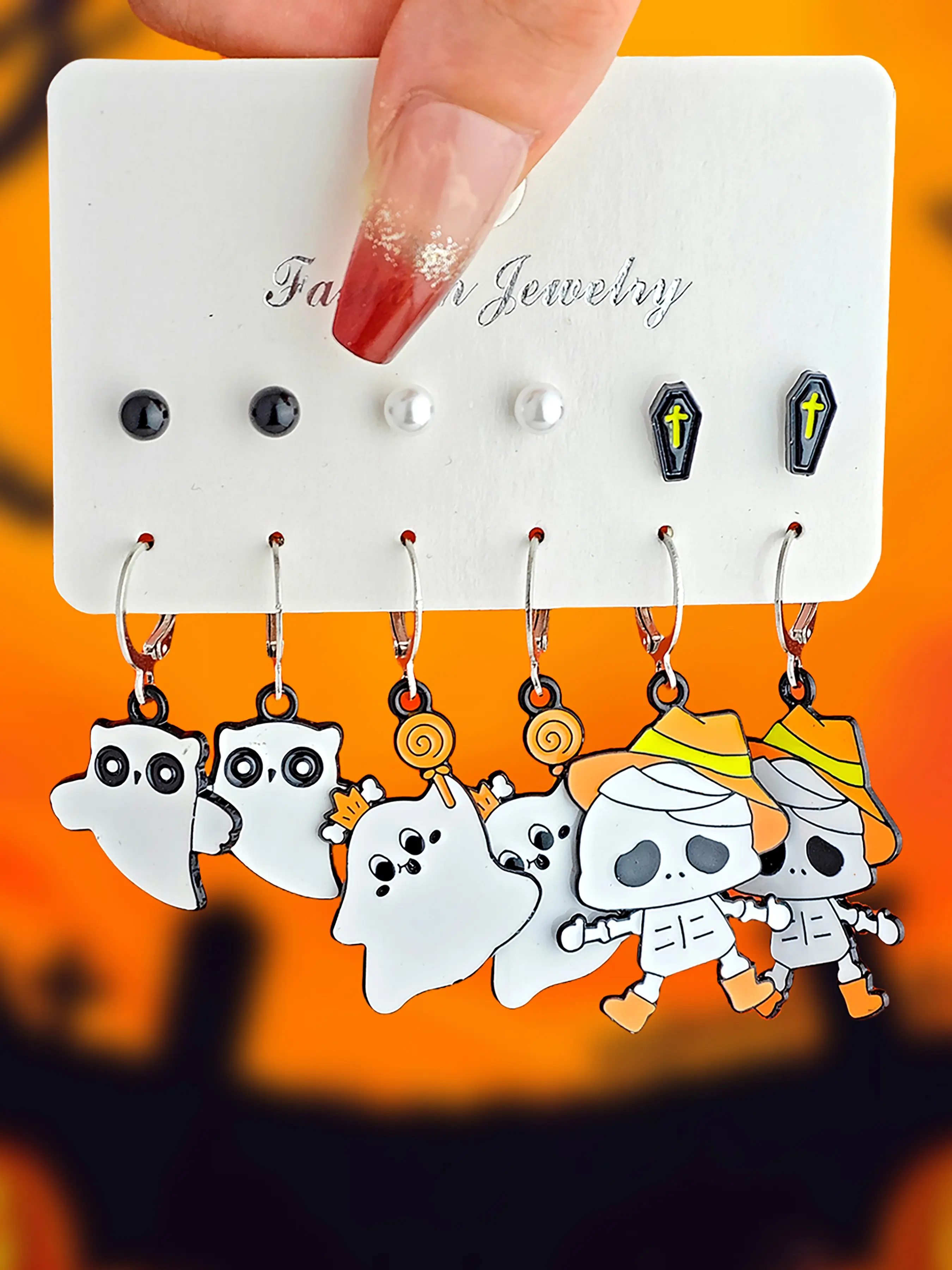 Halloween Gothic Earring Set, Coffin Cat Spider Ghost Candle Dangle Design Earrings, Lightweight Alloy Jewelry for Halloween Costume Parties