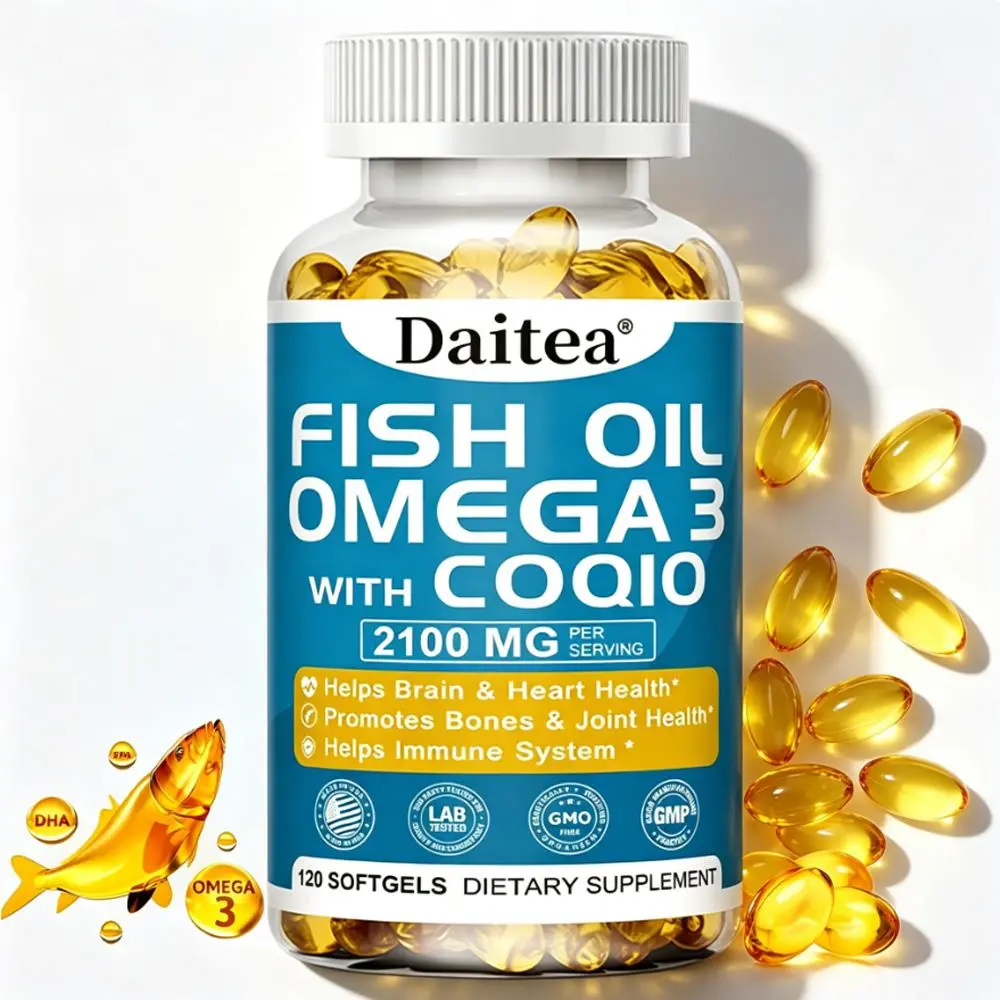 Daitea High Potency Fish Oil 2100mg Edible DHA EPA Supplement Capsules - Vitamin D3 & K2 Softgels, GMP Certified Brain Boost, Daily Nourishing, Fitness Dietary Multi-Support Nutrition Supplement