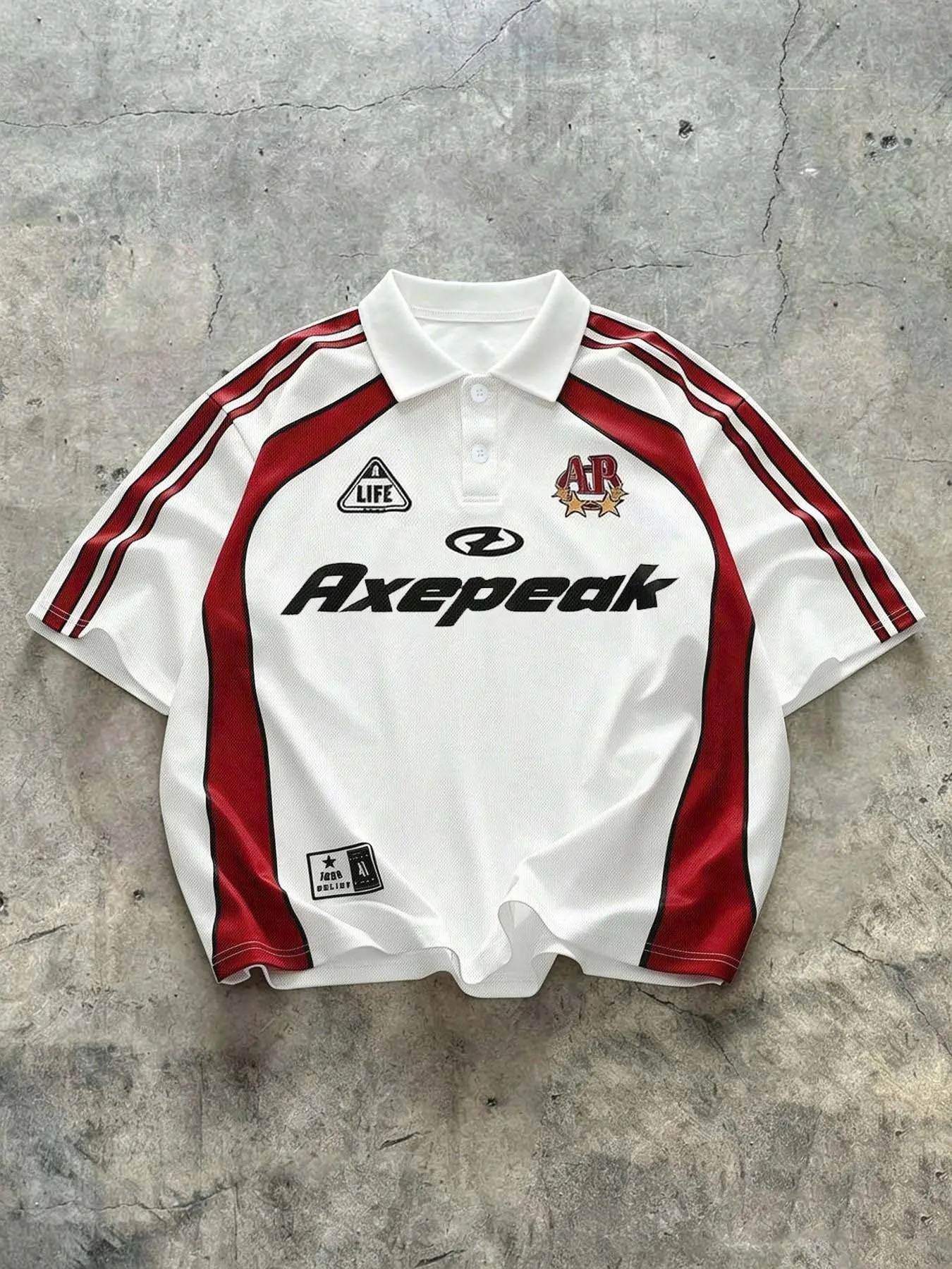 90s Retro White & Red Striped Oversized Soccer Jersey, Y2K Vintage Streetwear Football Shirt, Harajuku Hip Hop Casual Polo Top, Throwback Athletic Tee, Sportswear Top, Casual Sporty Top