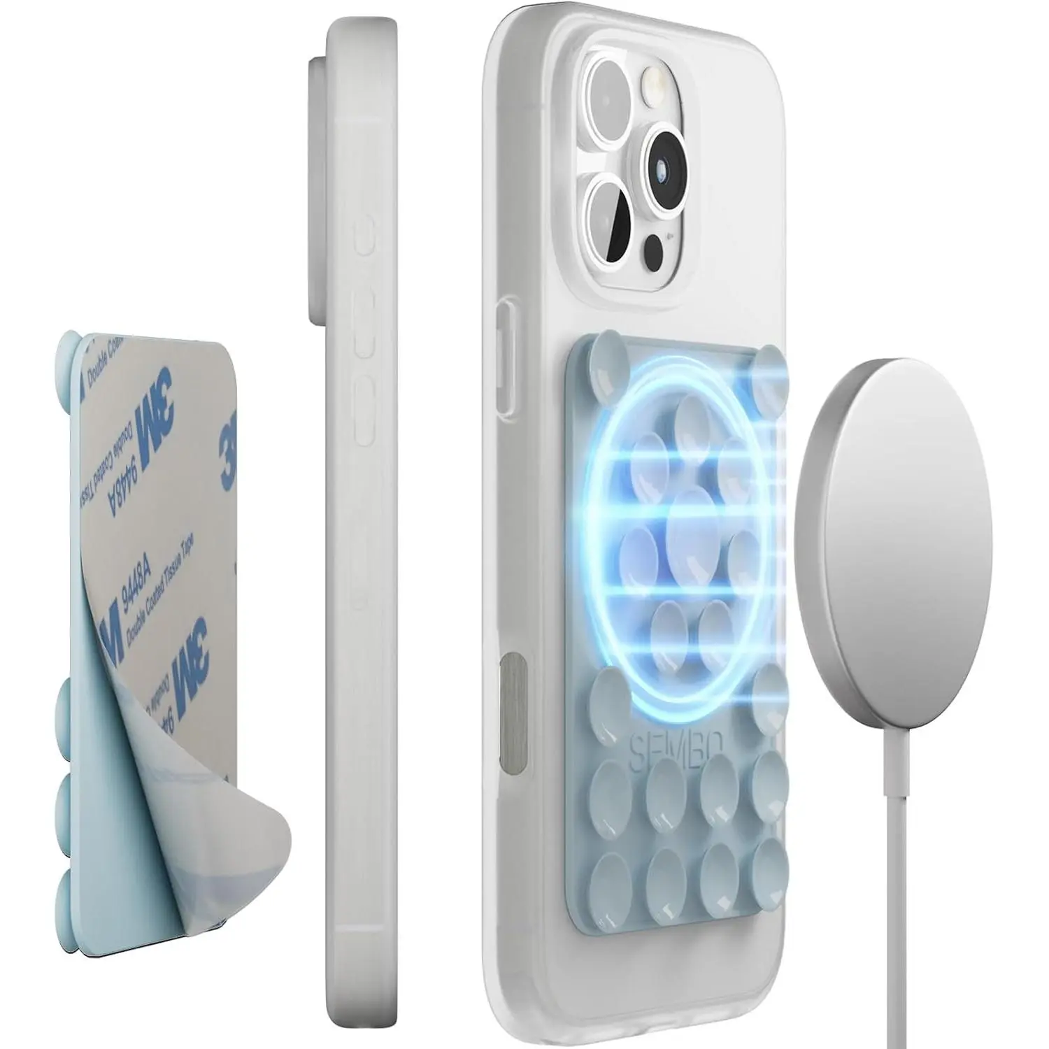 Suction Phone Case Mount, Adhesive Sticky Phone Grip with -in  for MagSafe Accessories - Hands-Free Mirror Shower Phone Holder for Selfies & Videos(Blue)