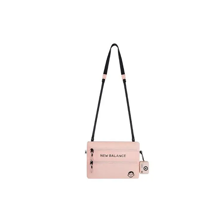 New Balance x Noritake Letter Logo Cartoon Avatar Fabric Crossbody Bag for Men and Women, Casual Style in Light Pink