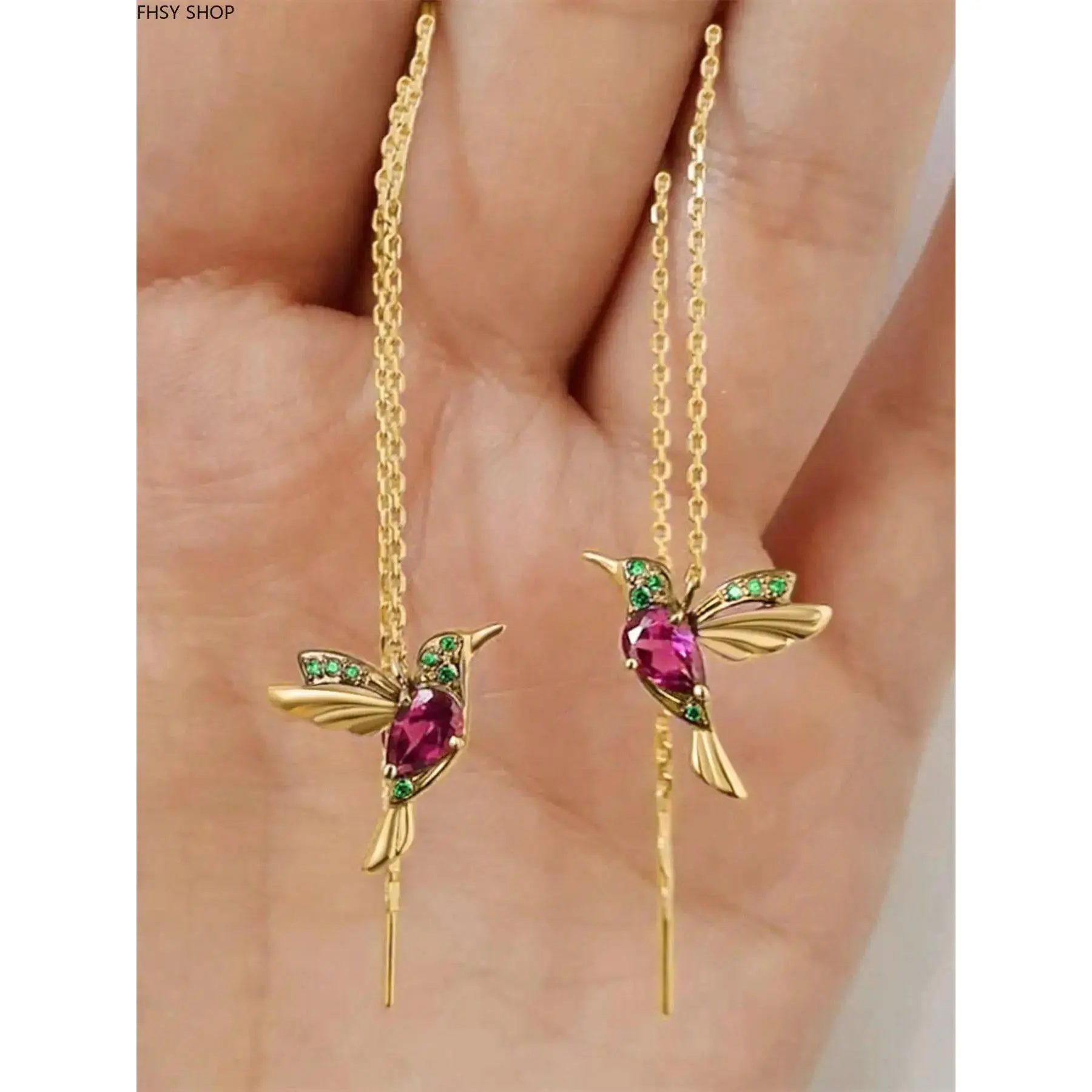 Ear accessories | Rising pretty bird design drop earrings with cubic zirconia. Exquisite craft and soft shine, versatile matching style, ideal for gatherings, dates and holiday gift choices.