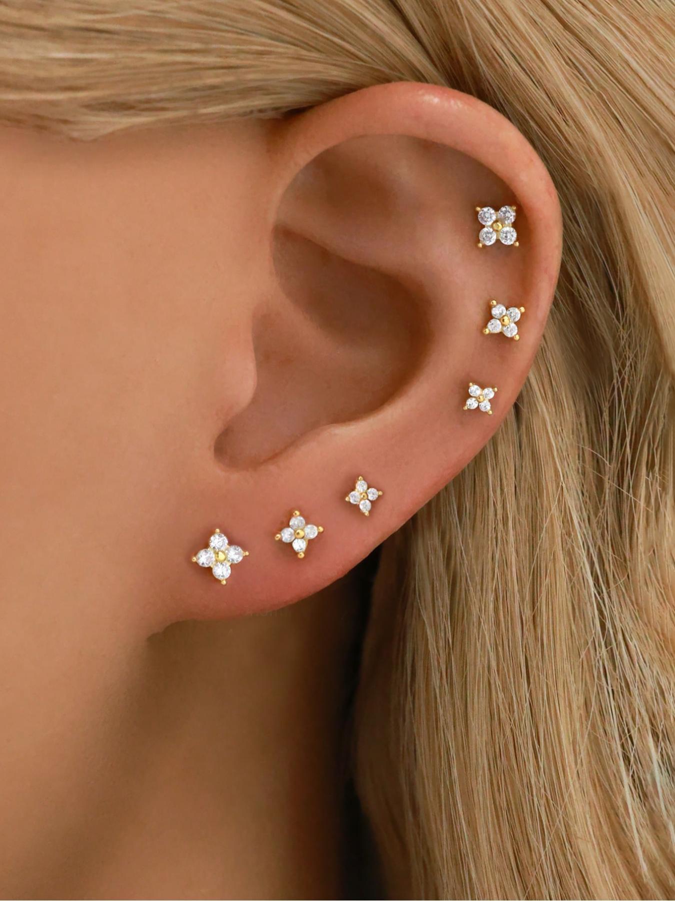 Tiny Gold Clover Design Stud Earrings, Fashionable Earrings for Women & Girls, Trendy All-match & Exquisite Jewelry for Birthday Gift