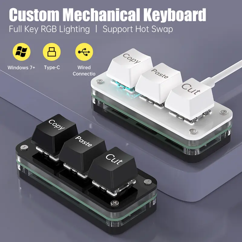 RGB 3 Keys Macro Programming Mini Keyboard for Photoshop Gaming Hotswap Programming Keypad Copy Paste Mini Button Macropad wireless mouse cute
