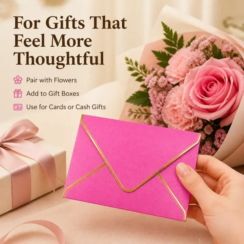 Rose Gold Pearl Envelopes 10 Pack, 120g Bright Shimmer Paper Envelopes, Edge Design, Ideal for Wedding Invitations