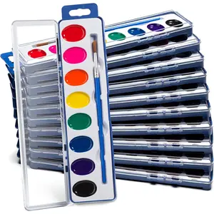 Watercolor Paint Sets for Kids - Bulk Pack of 12, 8 Washable Water Color Paints in Palette Tray and Painting Brush for Coloring, Art, Classrooms and Paint Party Suppliesfidget toys