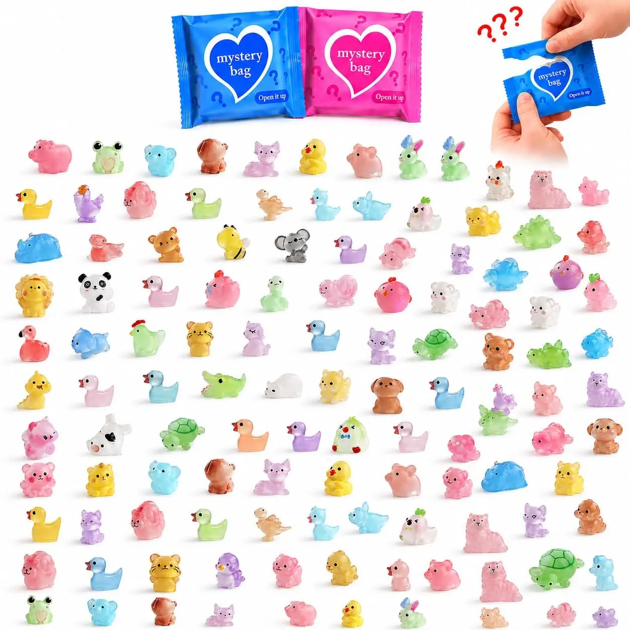 50 PCS Mystery Bag Mini Resin Animals, Glow in The Dark Tiny Animal Figurines Blind Bags Bulk, Cute Mini Resin Figures Surprise Box Toys for Kids, Classroom Prizes, Goodie Bag Stuffers, Party Favorsfidget toys