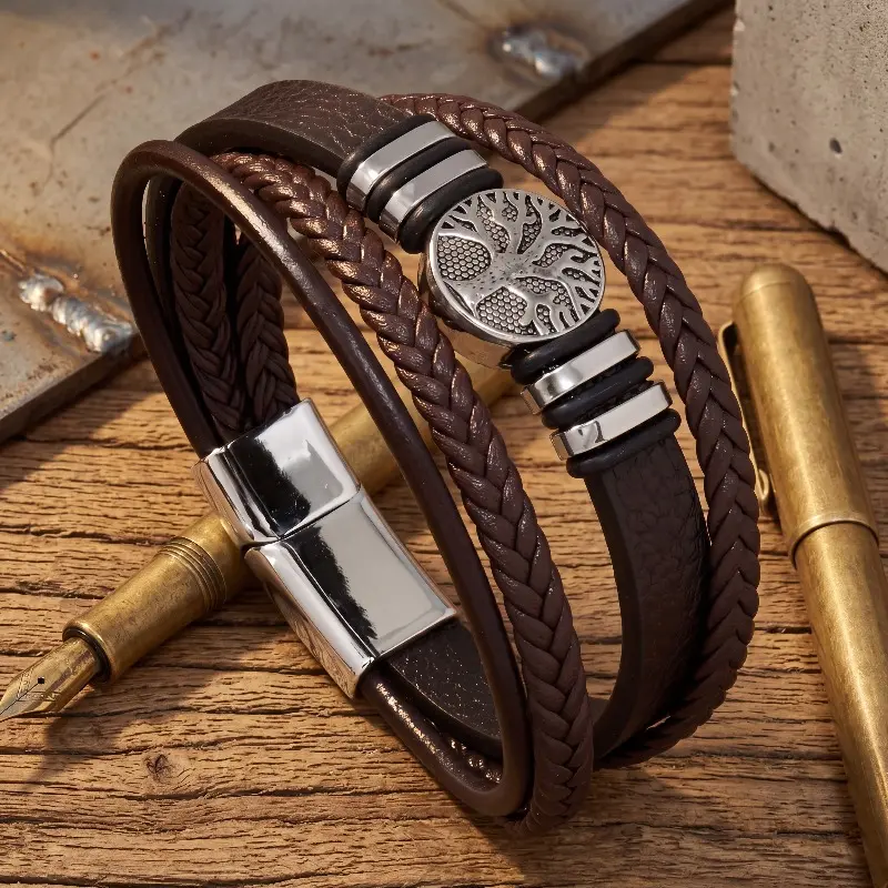 Fashion Trend Braided Pu Leather Rope Bracelet, Casual Simple Punk Style Multi-layer Men's Bracelet for Party, Daily Clothing Decor, Trendy All-match & Exquisite Jewelry for Birthday Gift, Braided Bracelets