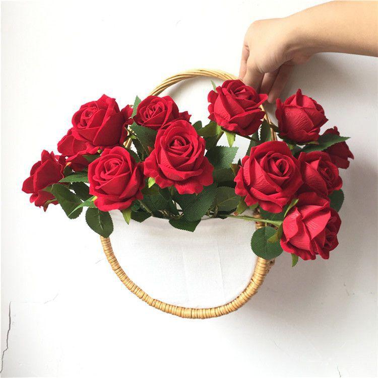 12 pcs Velvet rose artificial flower rose waterfall Valentine's Day fake flowers home wedding decoration popular photo spot rose