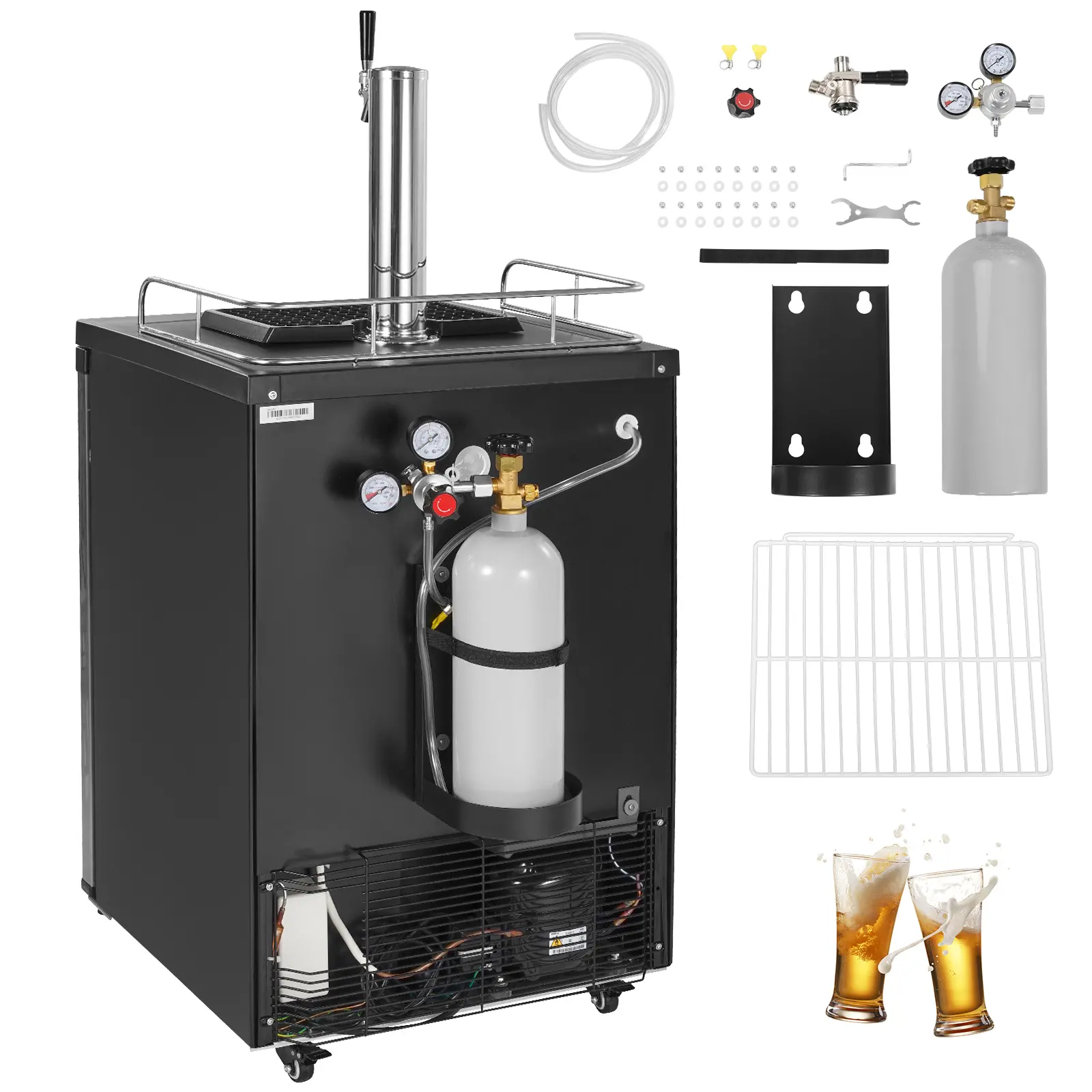 Beer Kegerator, Single Tap Draft Beer Dispenser, 100W Power, 162 L Volume Capacity, Full Size Keg Refrigerator with Shelf, Drip Tray & Rail
