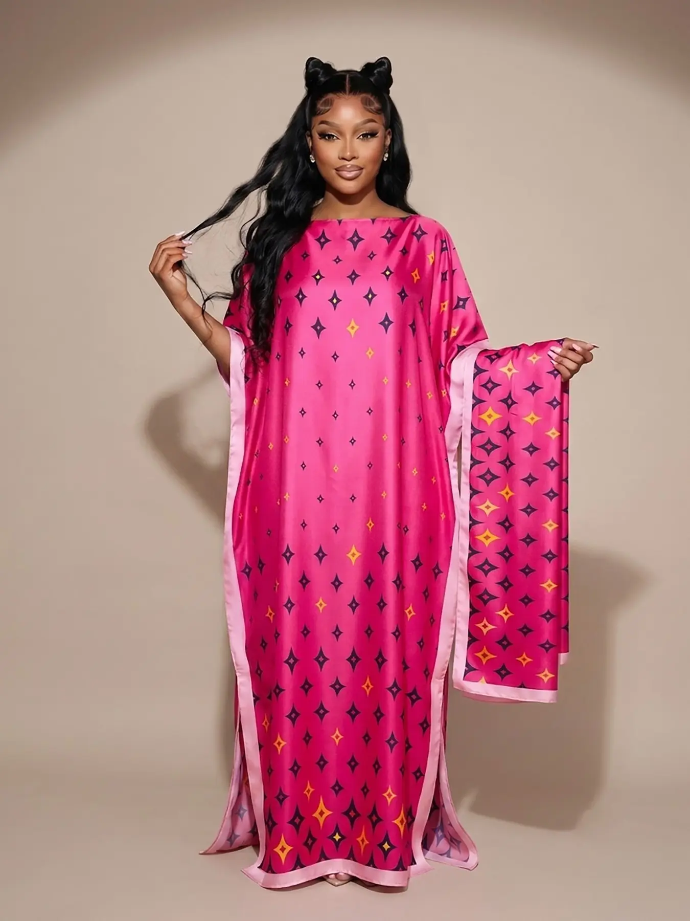 Caftan Maxi Dress I Star Pattern Statement Beach Cover Up Luxury Satin Lounge Dress Vacation Outfits