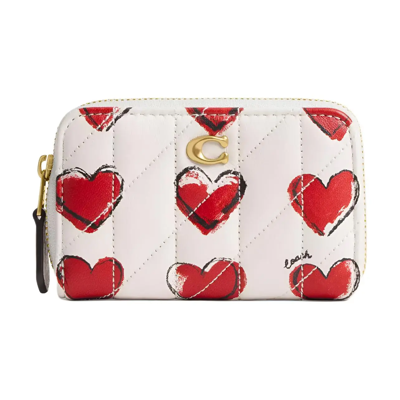 COACH Essential 11 Quilted Heart-Print Lambskin Cardholder for Women in Brass and Chalk