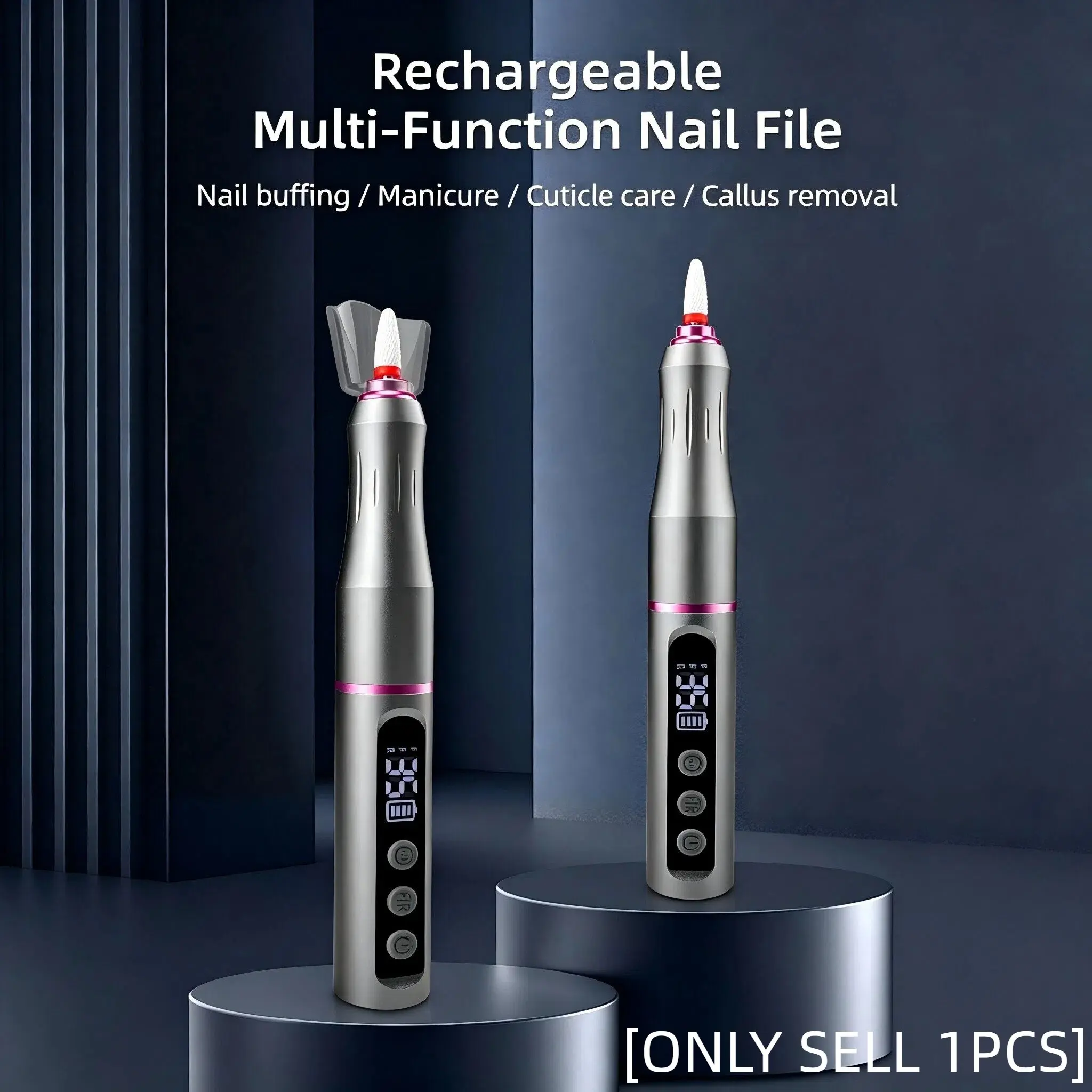 Wireless Rechargeable Electric Nail Drill, 6 Grinding Heads, Low Vibration Manicure Tool, Gel Removal, Cuticle Care, DIY & Professional Use