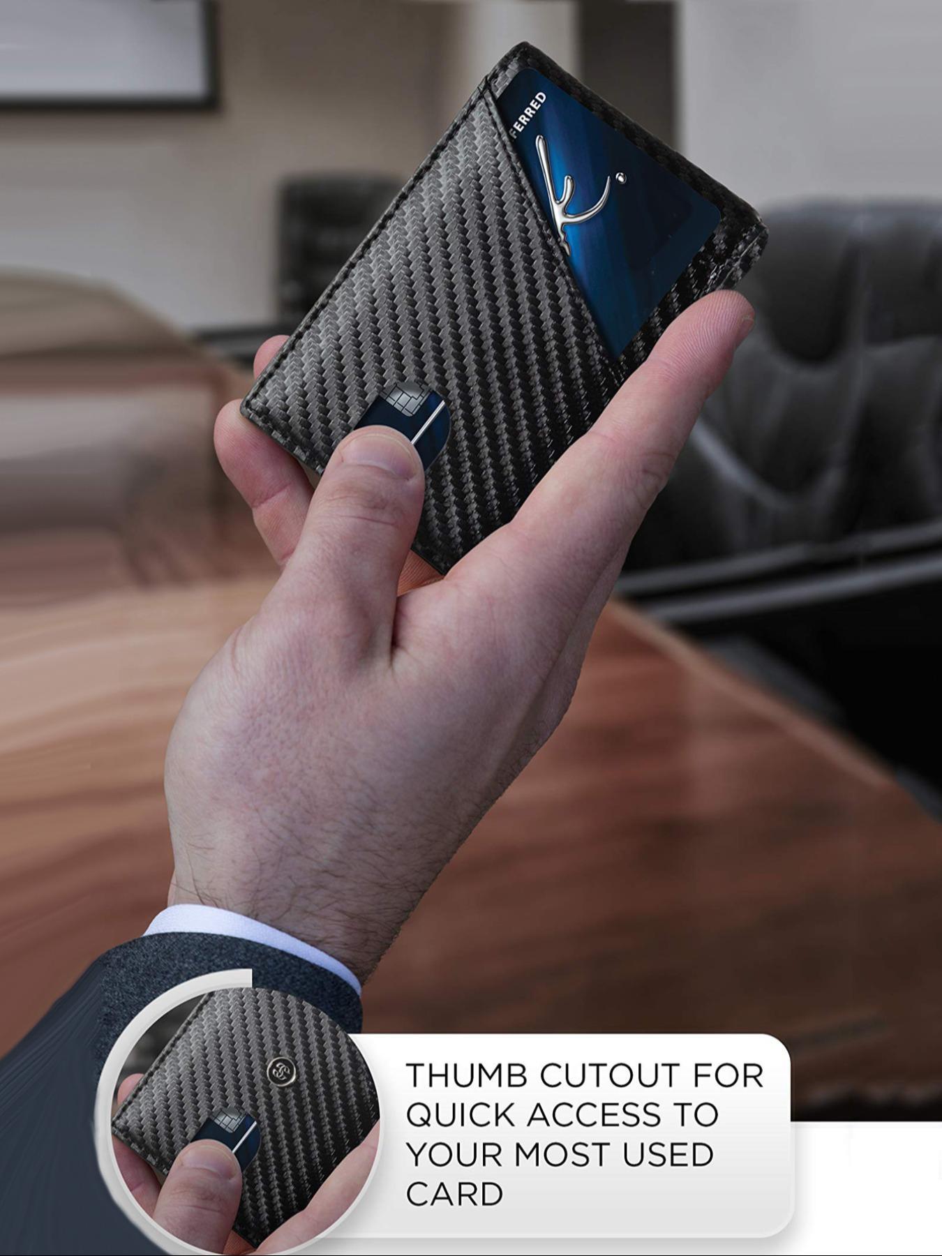 Men's Minimalist Carbon Fiber Pattern Leather Wallet, RFID Blocking Card Holder, Slim Wallet with Money Clip, Casual Trendy Versatile High-quality Daily Wallet