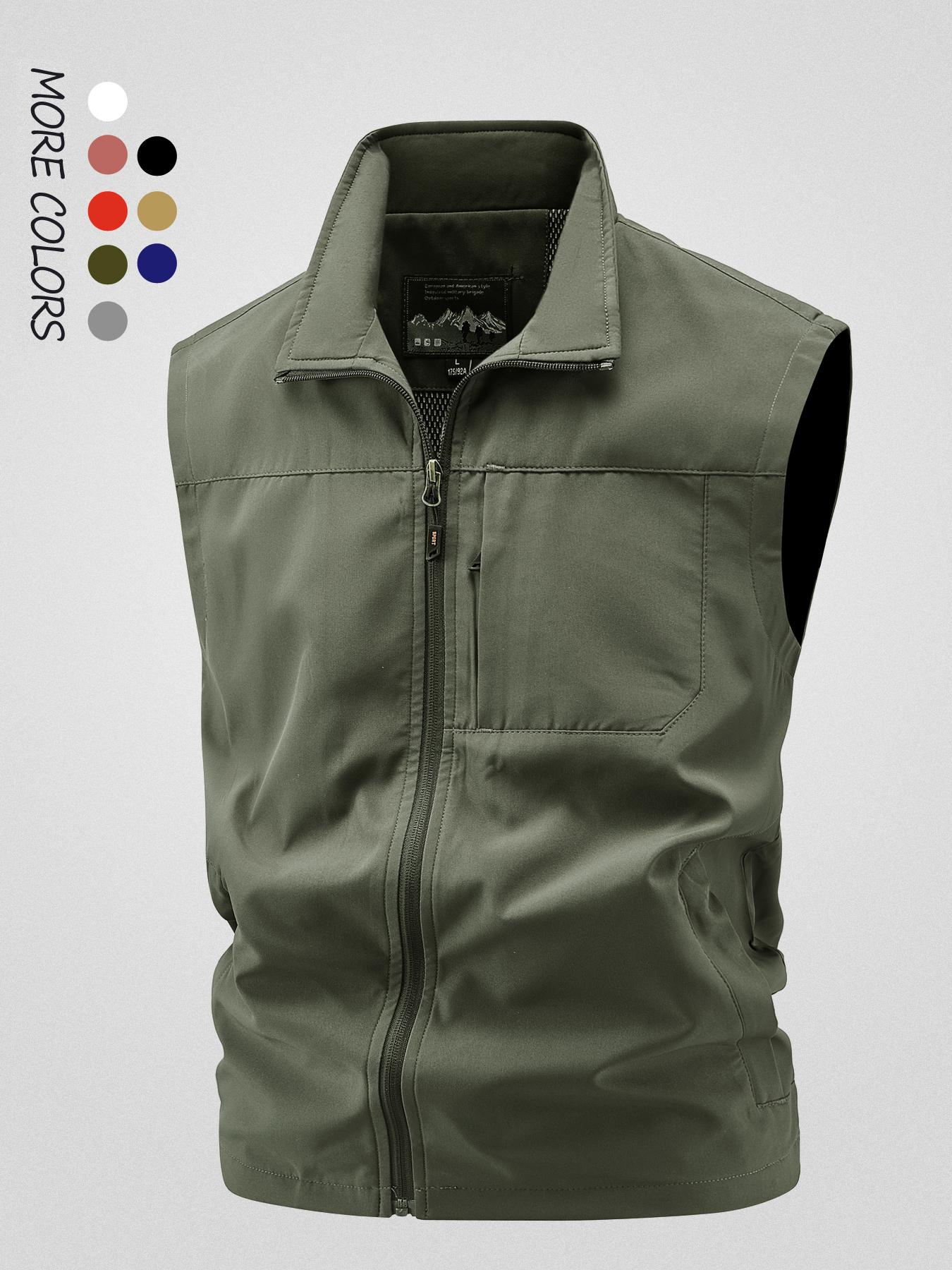 Men's Solid Hooded Vest Jacket, Sleeveless Gilet, Sleeveless Waistcoat, Regular Fit Casual Outdoor Fishing Vest, Men's Outerwear for All Seasons, Menswear