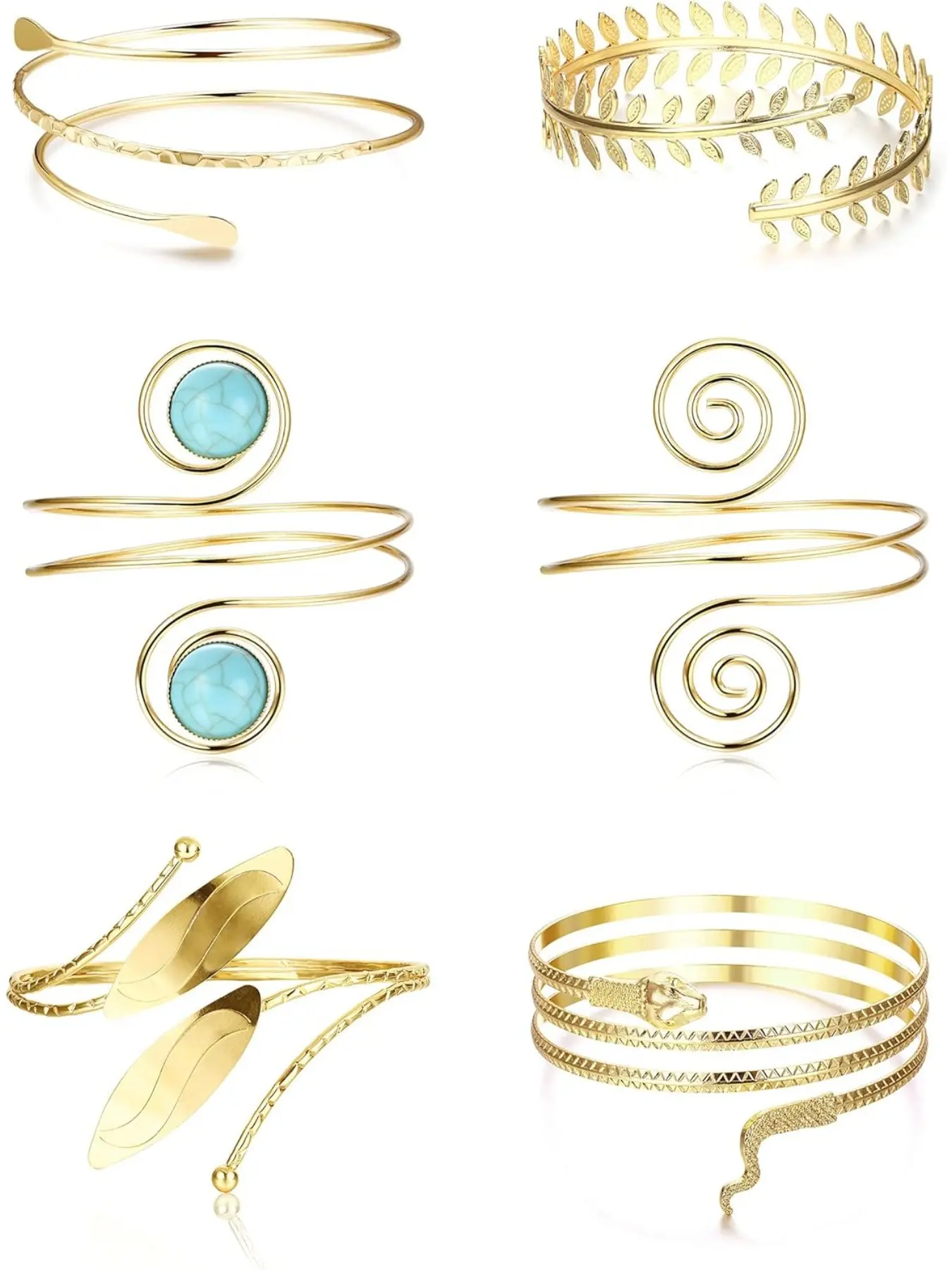 6Pcs Cuff Bracelets for Women Upper Arm Cuff Jewelry Open Armlets Armband Jewelry Coil Upper Arm Bracelet Bangle Adjustable Armband Jewelry Set Bohemian Bracelet
