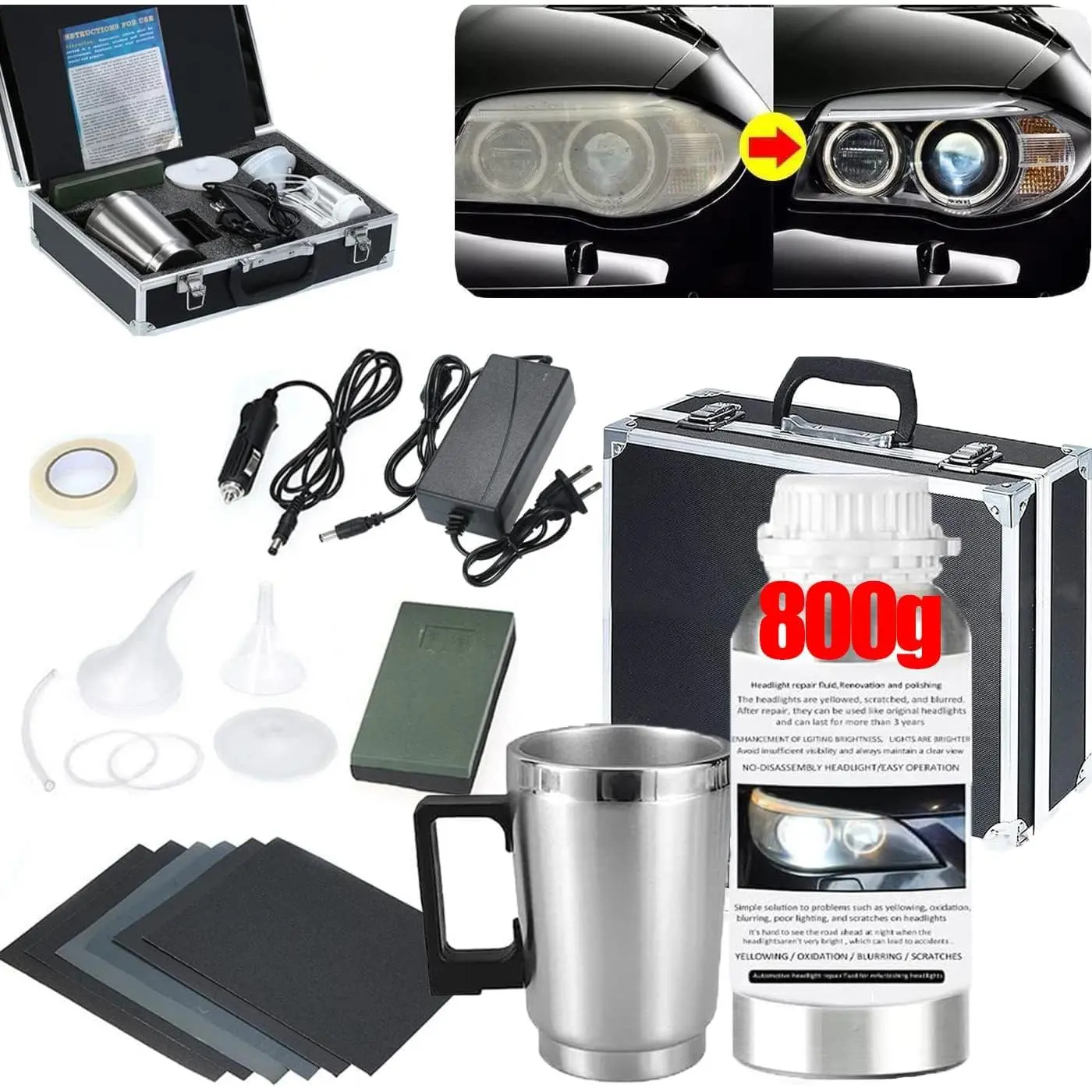 Vapor Headlight Restoration Kit with Atomizing Cup&800g Liquid