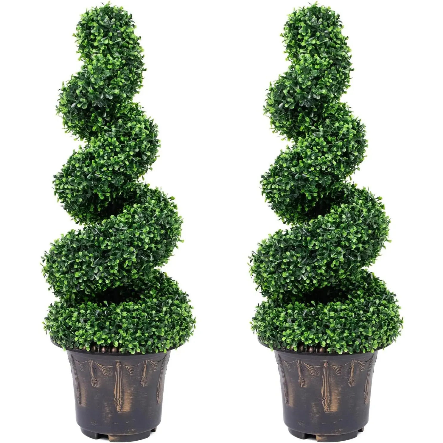 Artificial Boxwood Spiral Topiary Trees, UV Resistant Faux Plant | All-Year Green Fake Plant with Replaceable Leaves for Outside Planters, Front Porch Decor