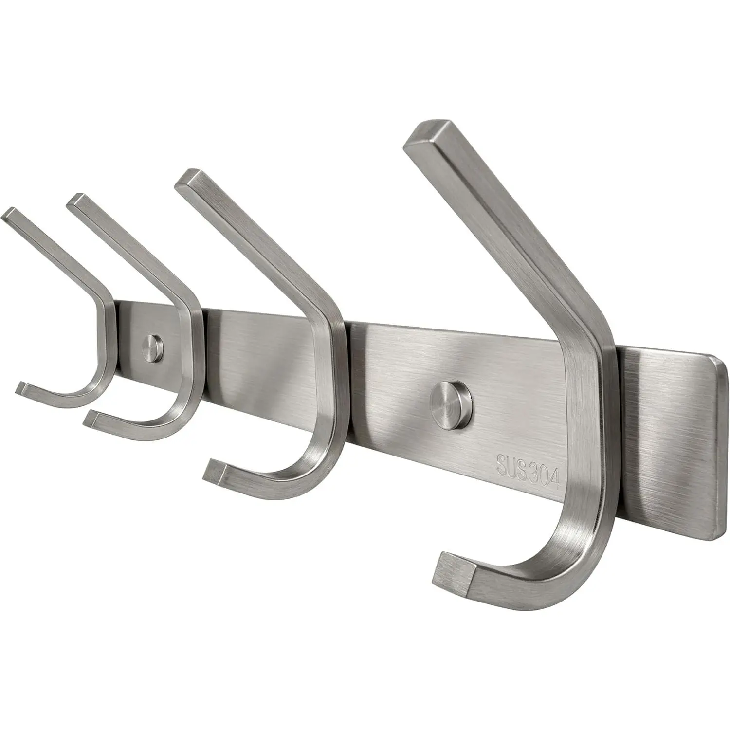 C-CBG04 Wall-Mounted Heavy Duty Stainless Steel 304 Hook Rail Coat Rack, 4 Hooks, Satin Finish, Minimalist Modern Design for Bedroom Use & Coat Hanging, Bathroom & Foyer Storage Organization, Solid Surface