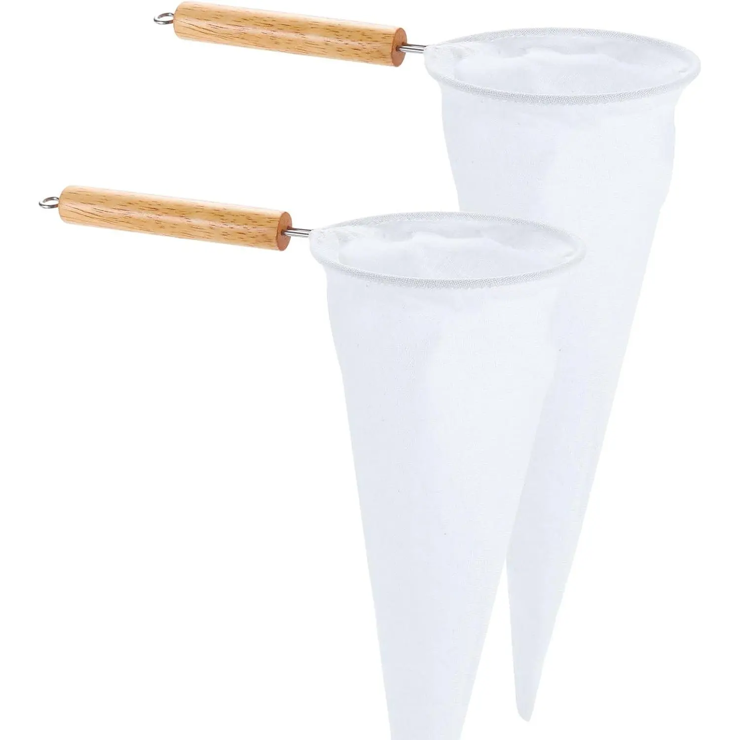 2Pcs Coffee Pour Over Filters, Flannel Cloth Filter Bags with Wood Handle, Reusable Handmade Coffee Sock Strainer, White