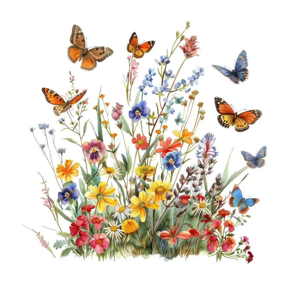 Flower and Butterfly Wall Stickers - Self-Adhesive Removable Floral Leaf Decals - DIY Decorative Art for Bathroom, Bedroom, Refrigerator - Home Bathroom Hardware - KS6808B