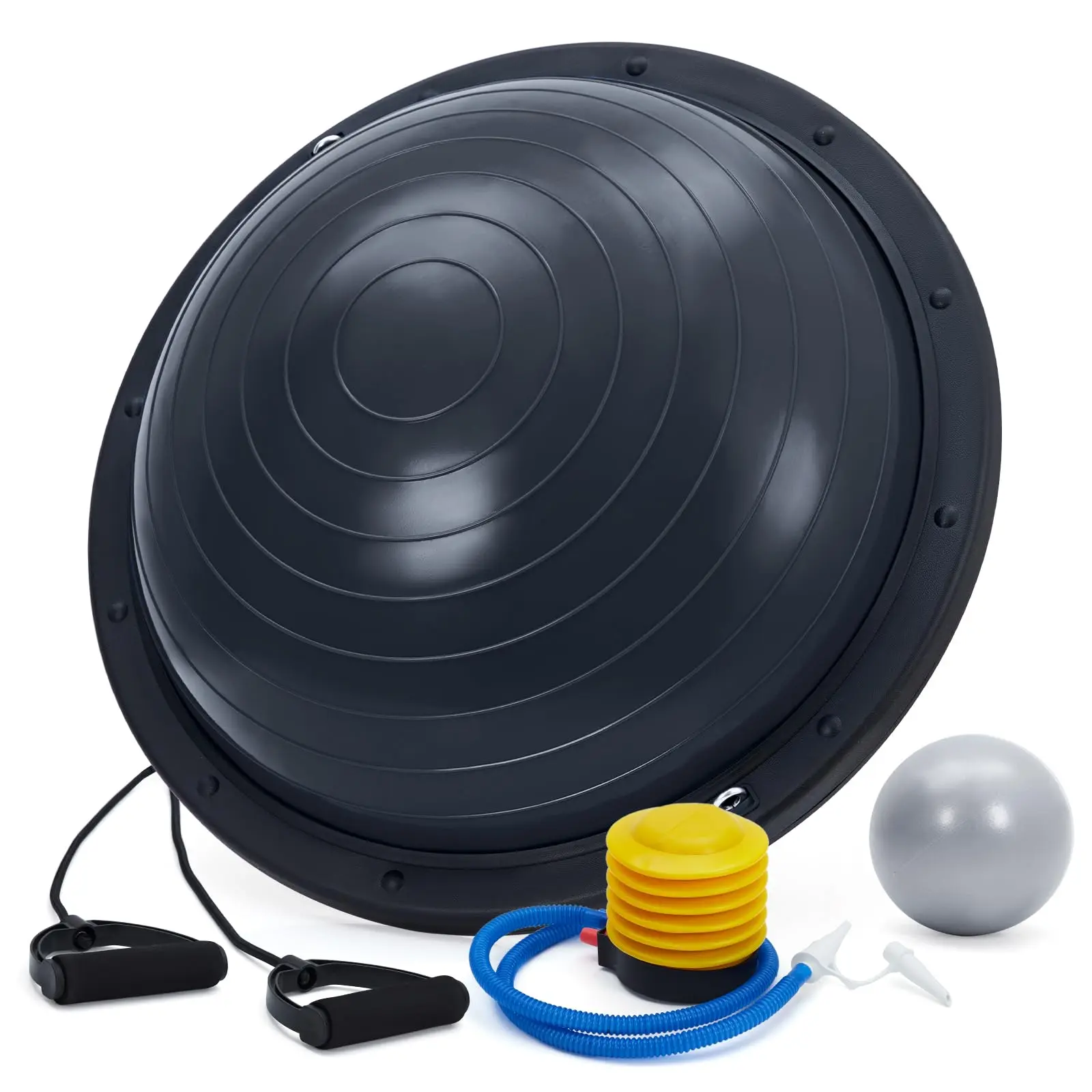 Half Balance Ball 23 in, 1600Lb Capacity Half Exercise Ball for Core Workouts, Half Ball Trainer with Non-Slip Base, Includes Resistance Bands, Pump, and Bonus Ball, Home Gym Full Body Workout