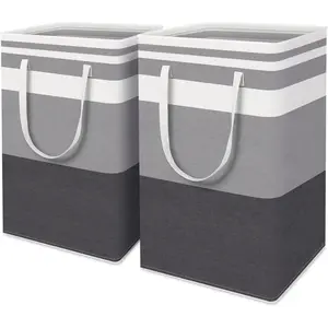2-Piece Large Laundry Basket Set with Extended Handles Gradient Gray Laundry Basket for Clothes and Toys at Home