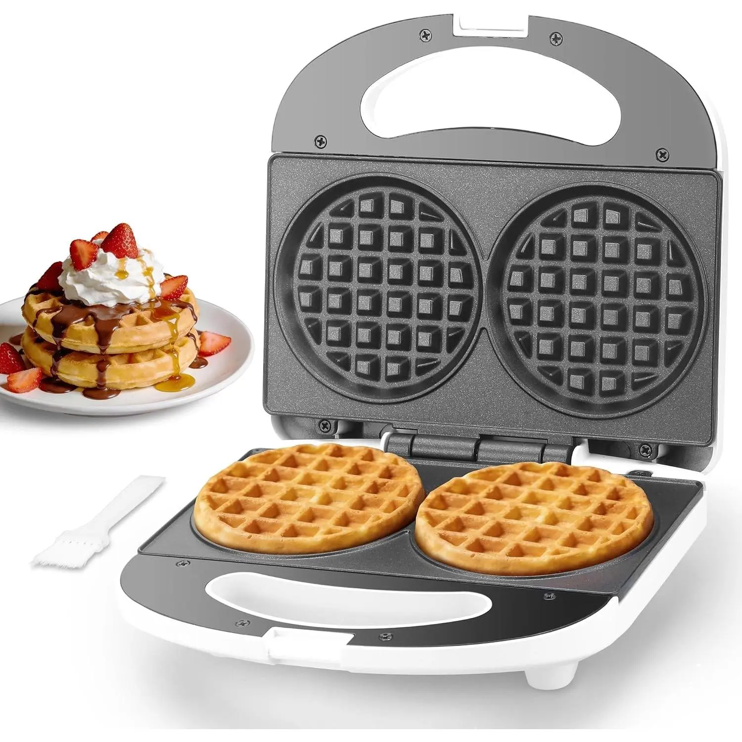 Compact 4-Inch Double Mini Waffle Maker - Grid Pattern, Small Scale Chaffle Maker for Keto Chaffles, Hash Browns - Electric Waffle Iron (Waflera Electrica)