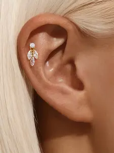 1PC 925 Sterling Silver Tassel Piercing Earring For Women, Zircon Helix Piercing Earrings, Threaded Cartilage Sparkling Stud Earrings, Elegant Jewelry for Women