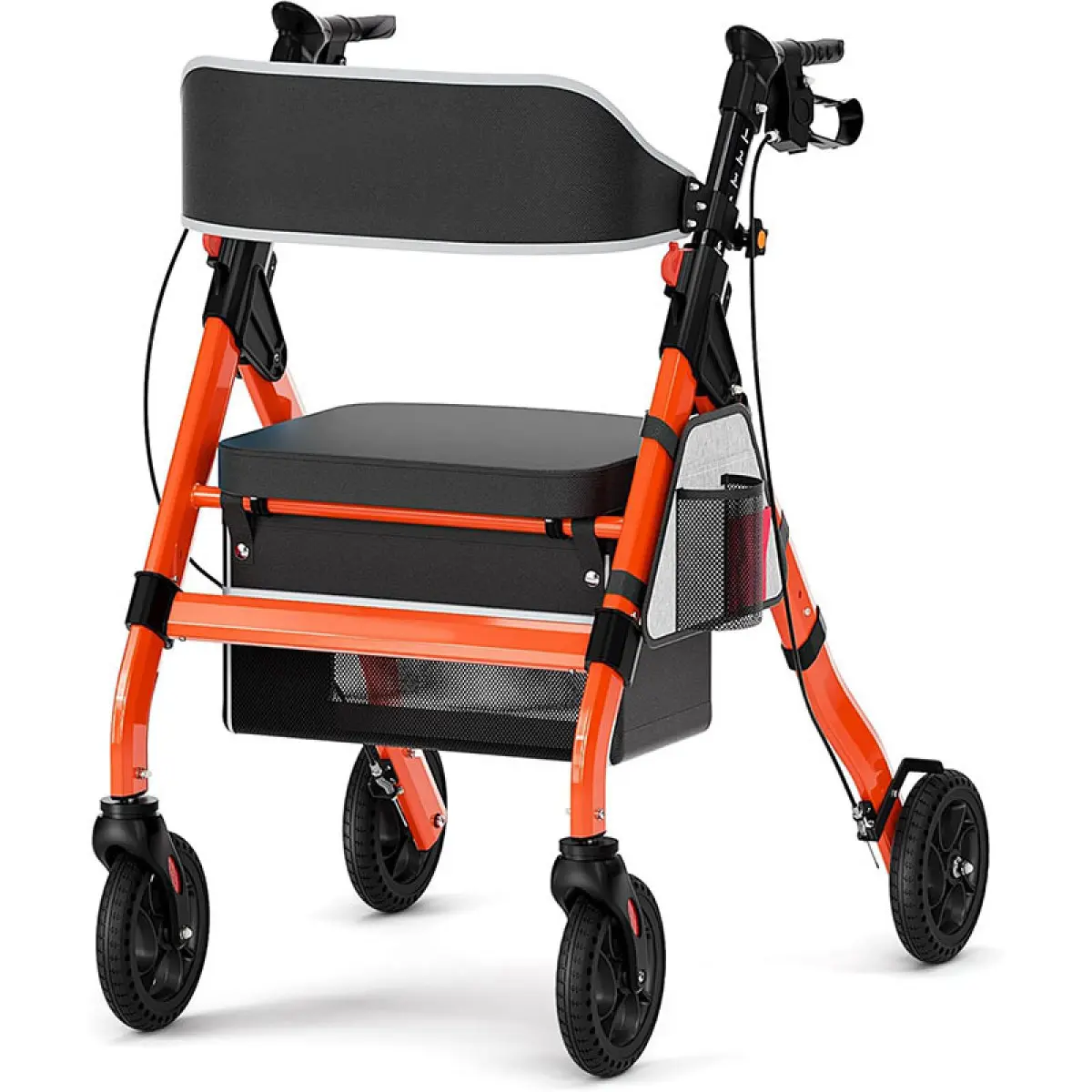 Foldable Rollator Walkers with Seat for Seniors, 450 lb Capacity, 8" Wheels, 18" Big Seat, 6-Position Adjustable Height, Heavy-Duty Aluminum Rolling Walker (RED)