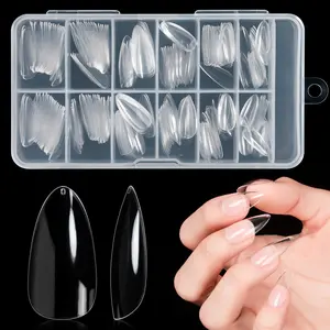 240pcs Transparent Almond Gel Nails, Pre-Formed No Creases, Full Adhesive Artificial Nails, UV Extension & Press-On DIY, Almond Nail Tips
