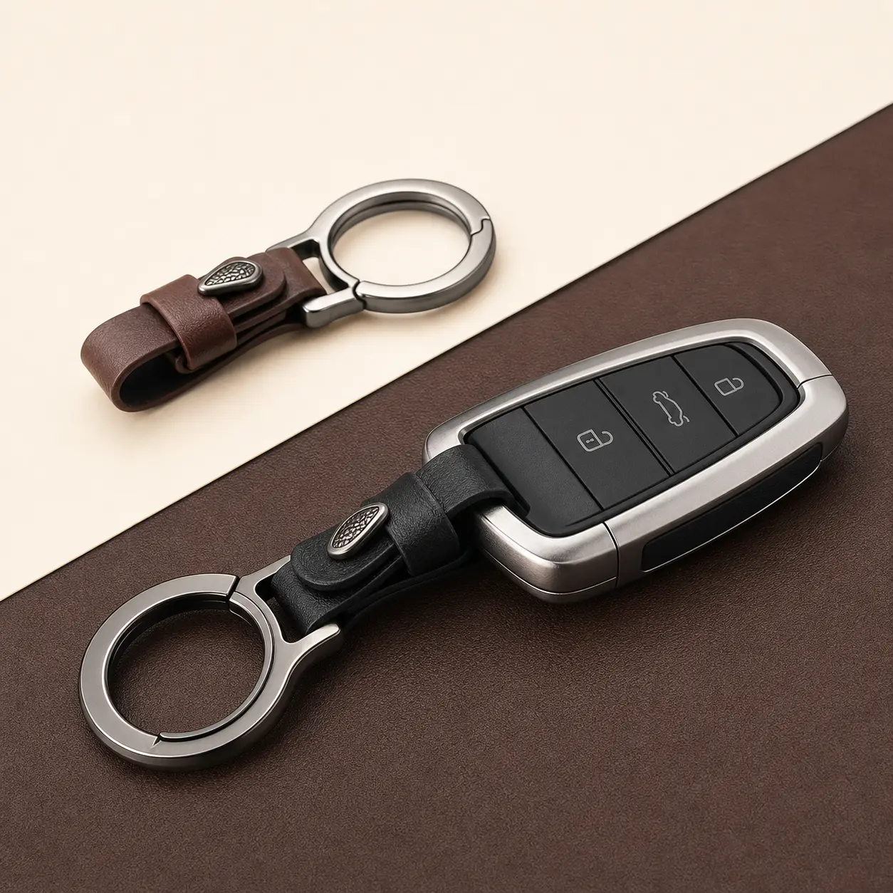 Modern Zinc Alloy Car Keychain - Leather Clip-On Strap, Slim, Strong Ring, Unisex Easy-Clip Holder for Car, Home Use, Everyday Keychains for All Seasons, Slim Size