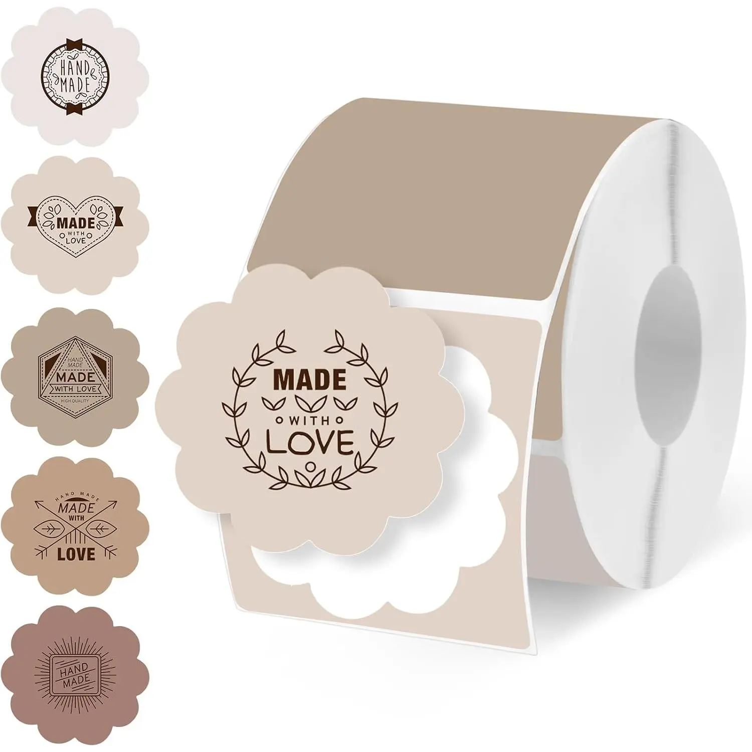 500 count/ 1 Roll Thermal Sticker Labels Self Adhesive Direct Thermal Labels Multipurpose Printer Stickers for DIY, Name Tag (Flower,2 Inches,Brown Gradient)