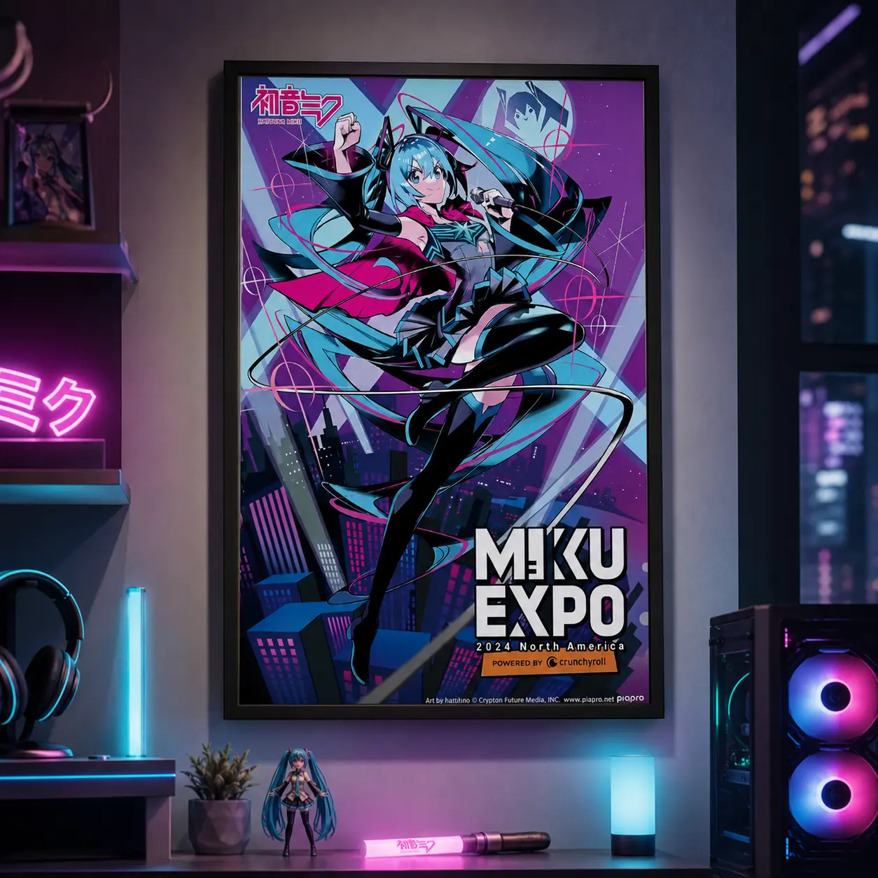Hatsune Miku EXPO 2024 World Concert Tour Series North America Celebrate 10th Anniversary Poster Raven Print Vintage Wall Art Moody Dark Gothic Decor