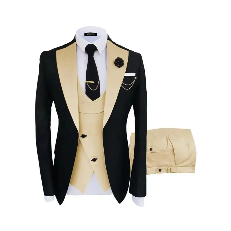 Mens Suits Retro Serge 3 Piece Slim Fit Suit for Men Wedding Double Breasted Prom Tuxedo for Men Formal Dinner Party Business Suit