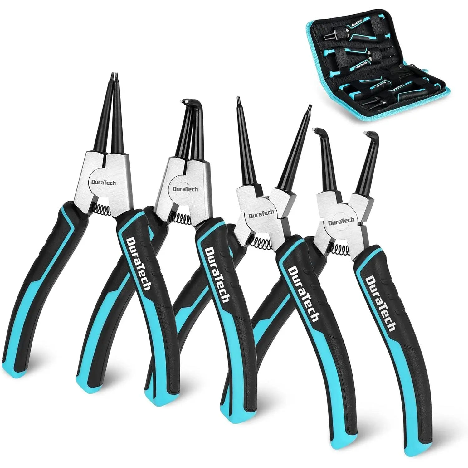 4 PCS Snap Ring Pliers Set, 7 Inch Duty Internal & External Circlip Pliers Kit with Straight/Bent Jaw, CRV, C Clip Pliers with