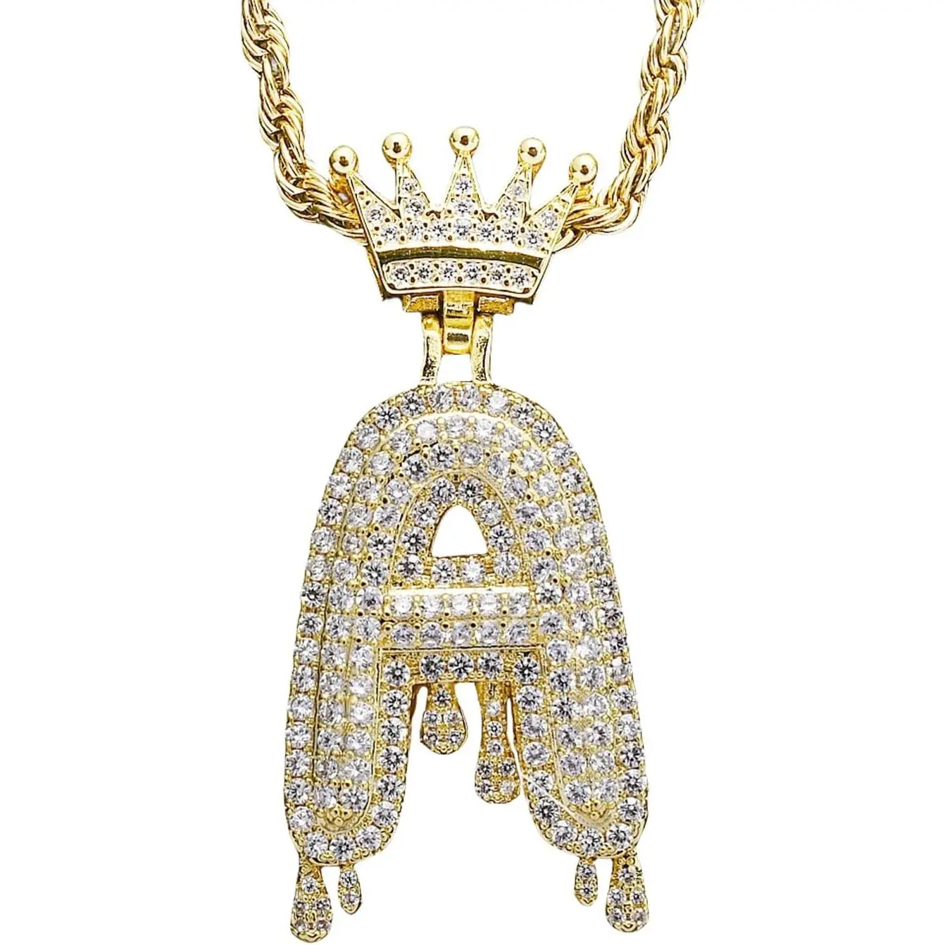 Initial Necklace for Men Women,Crown Letter Pendant with 24 Inch Chain,Cubic Zirconia Capital Monogram Pendant Necklace
