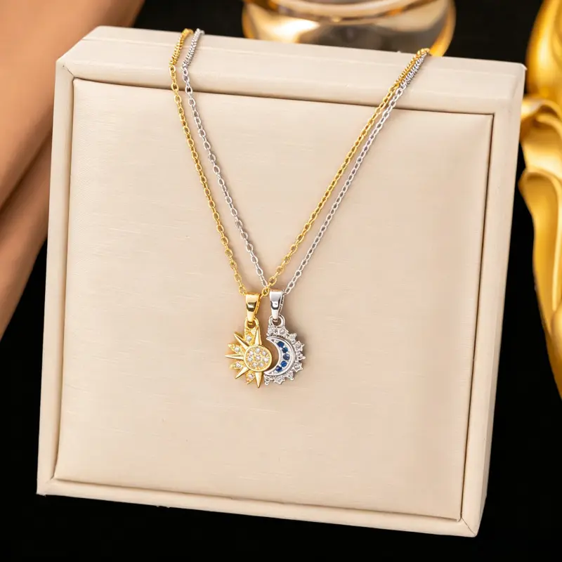 Women Sun Moon Magnetic Interlocking Pendant Necklace, Lightweight All-Day Comfort Collarbone Jewelry, Elegant Symbolic Romantic Love Accessory For Daily Back To School Evening Party Teen Gift Outfits,vintage,cross