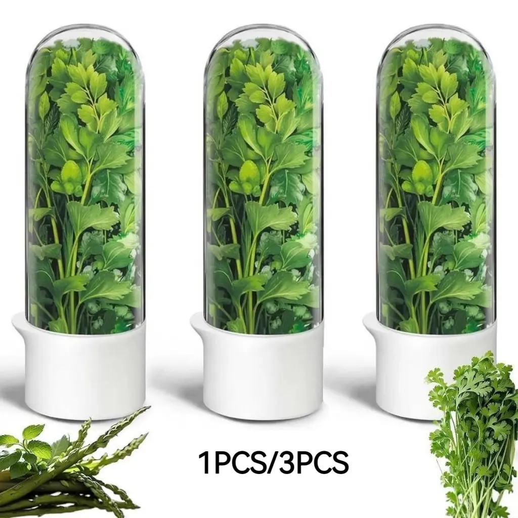 Large Transparent Refrigerated Herb Keeper Box, Food Storage Containers, Produce Containers, Clear Container, Freshness Preserver for Cilantro, Parsley, Asparagus, Mint, Vegetables, 2-3 Weeks Storage, Kitchen Organizer