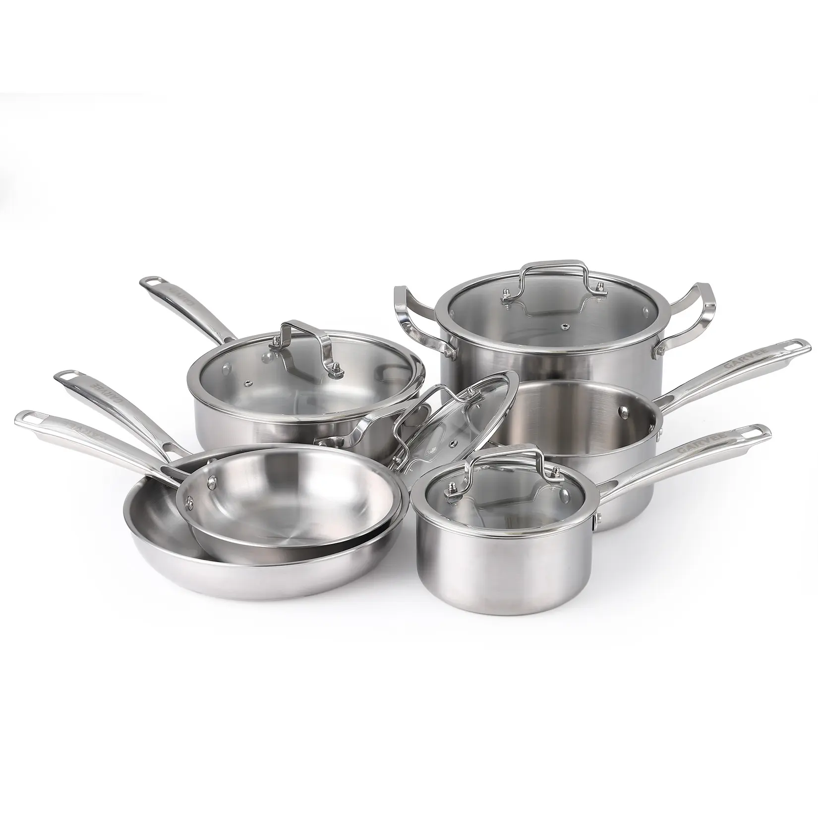 Superior Tri-Ply Stainless Steel Cookware Set – 10 Pieces – Induction & Oven Safe, PFOA-Free, Non-Toxic, Fast Even Heat Distribution, Includes Frying Pans, Saucepans, Sauté Pan, Stock Pot with Lids, Dishwasher Safe