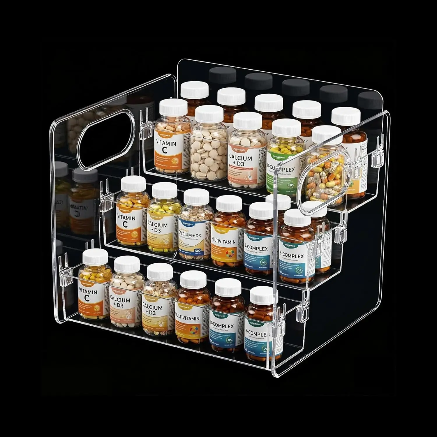 3-Tier Vitamin Storage Organizer for Countertop and Bathroom Cabinet - Clearly Visible Storage Items (1)