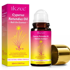 ikzee Cyperus Root Hair Removal Oil Roll-On is designed for post-hair removal skin care. It soothes discomfort and dryness, evens out skin tone, and refines hair texture. It absorbs easily, is non-comedogenic, and is suitable for all skin types.