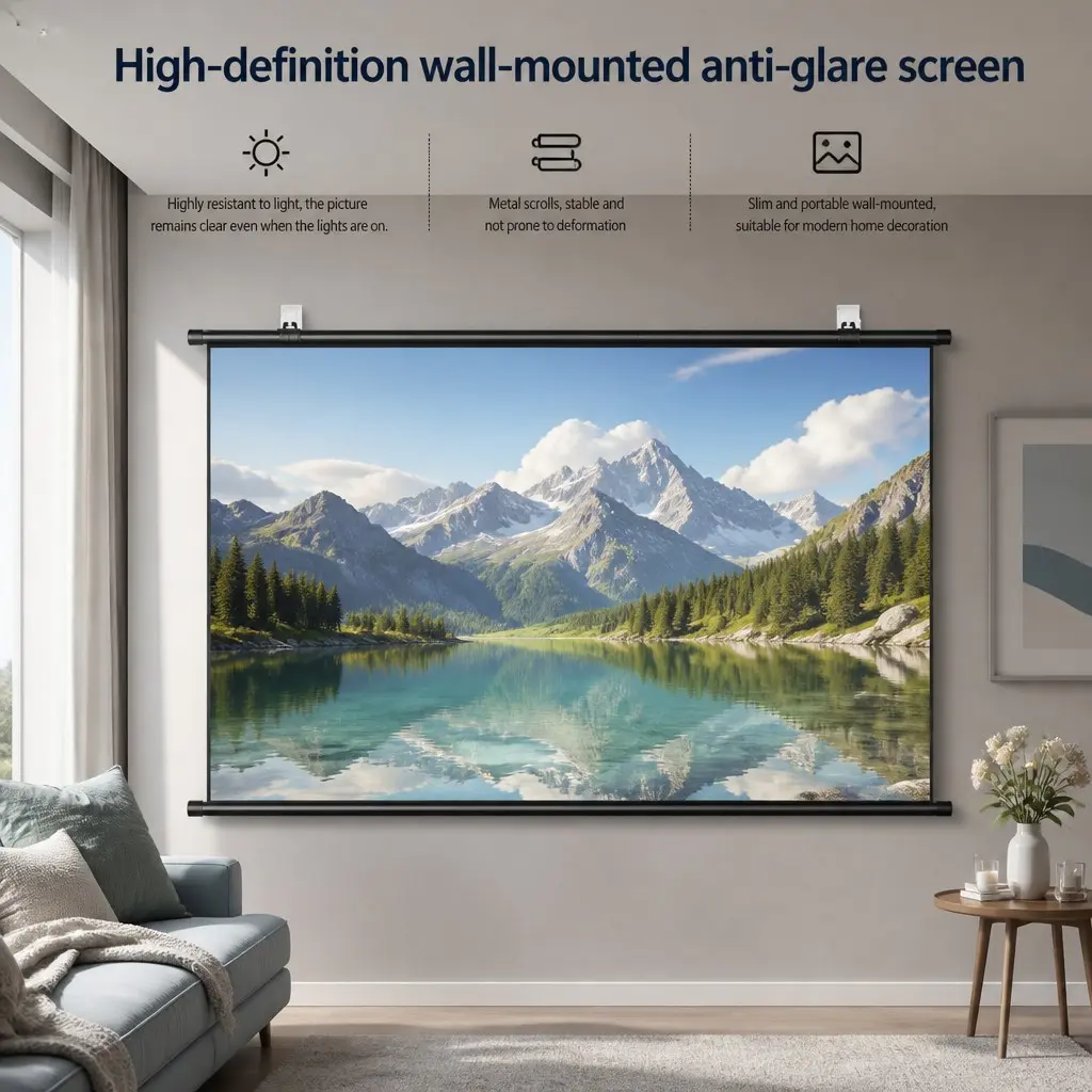 Portable Projection Screen, Wall-Mountable Screen, Foldable Storage, High Gain Indoor Outdoor Movie Screen, Home Theater Camping, HD Projection Screen