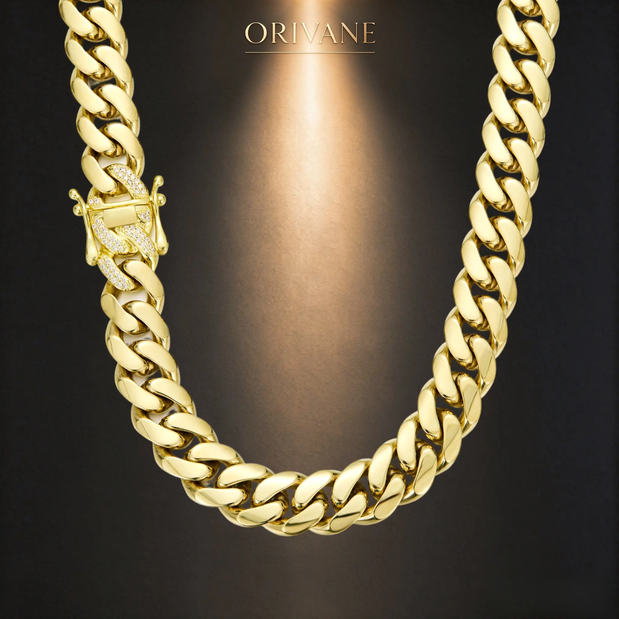 ORIVANE 14K Gold Miami Cuban Link Chain Necklace & Bracelet – Iced Out Dragon Clasp, Thick Hip Hop Chain for Men, Shiny Gold Jewelry, Casual Wear Accessory, Multi-Lengths Matching Pair for Men/Women, Ideal Gift