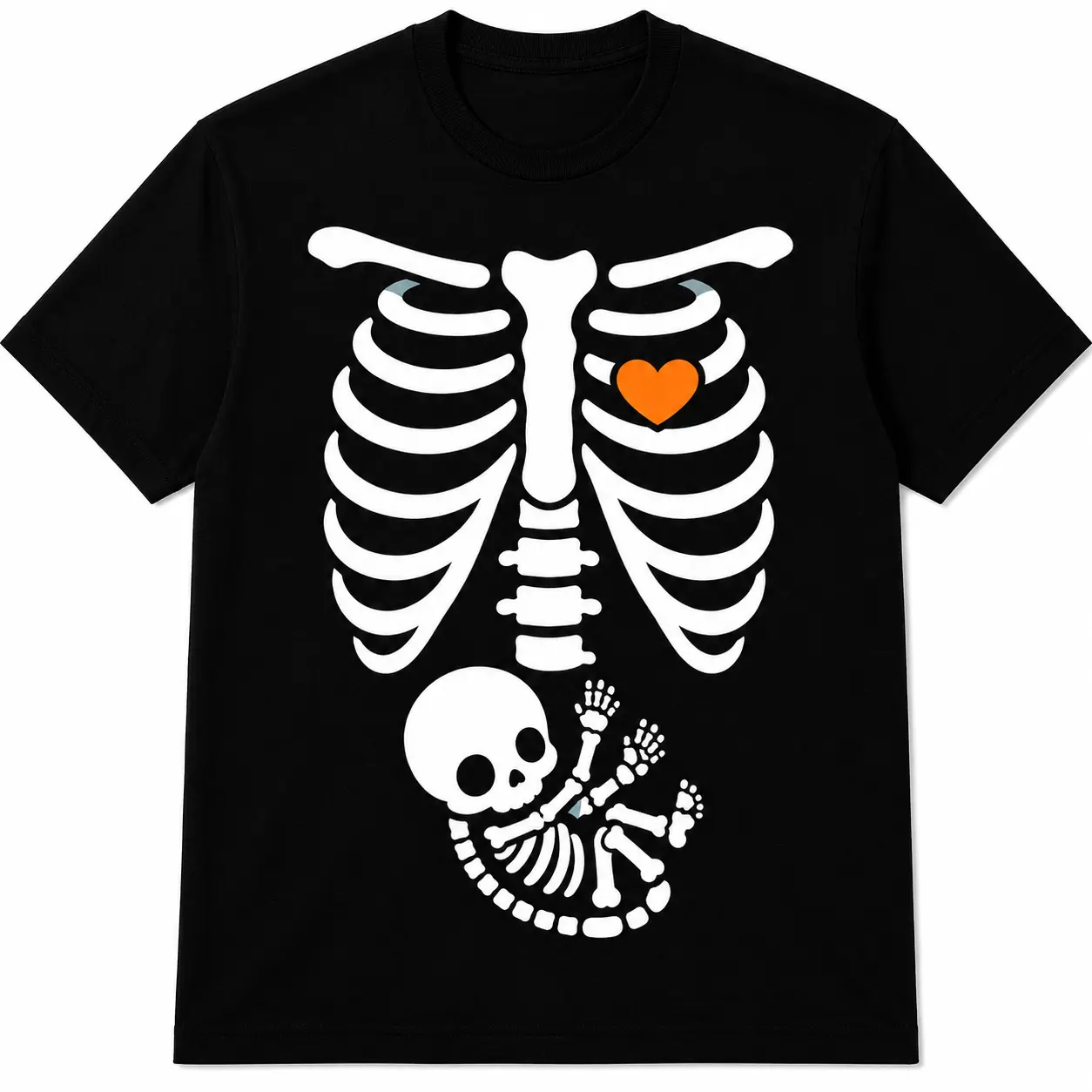 Unisex 100% Cotton Short-Sleeve T-Shirt, Pregnant Skeleton X-Ray Print Halloween Pregnancy Announcement Graphic Tee, Spooky Mama-to-Be Gift, Ships from USA, Shortsleeve