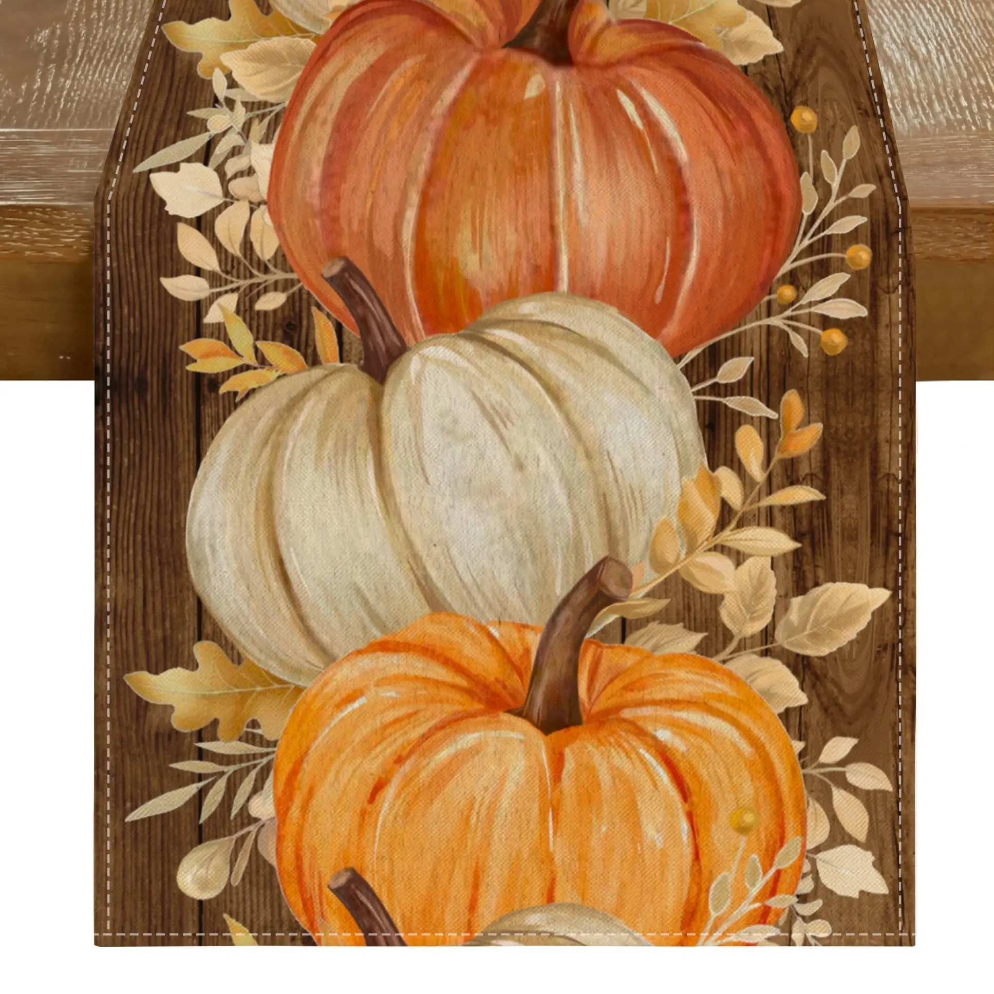 Pumpkins Golden Maple Leaves Fall Table Runner, Autumn Festive Thanksgiving Fall Decorations for Home, Harvest Festival Seasonal Holiday Farmhouse Decorations and Supplies for Home Kitchen Dining Room Table Thanksgiving Home Decor
