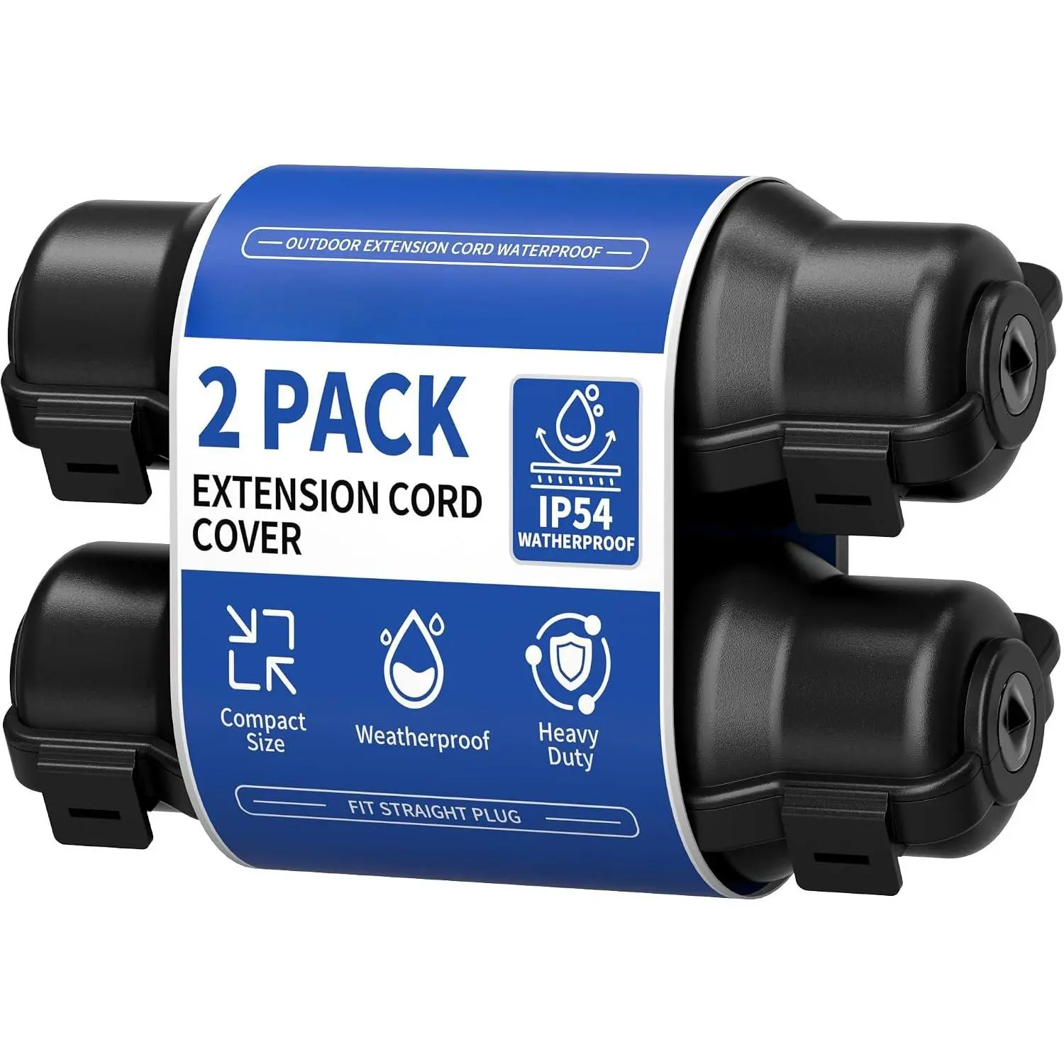 2 Pack Outdoor Extension Cord Safety Cover with  Seal IP54 Water-Resistant, Weatherproof Electrical Connection Box with 2 Latches, Plug, Socket, Holiday Decoration Light, Black